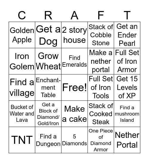 Minecraft! Bingo Card