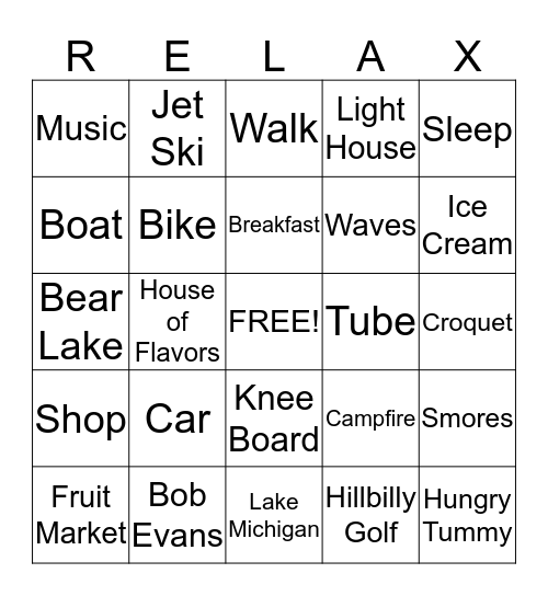 Vacation Bingo Card