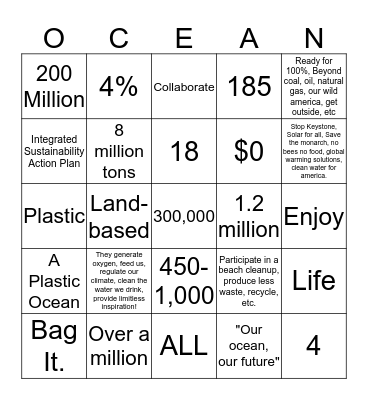 World Oceans Day Bingo Card