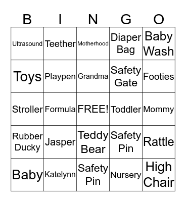 Baby Jasper's Bingo Card