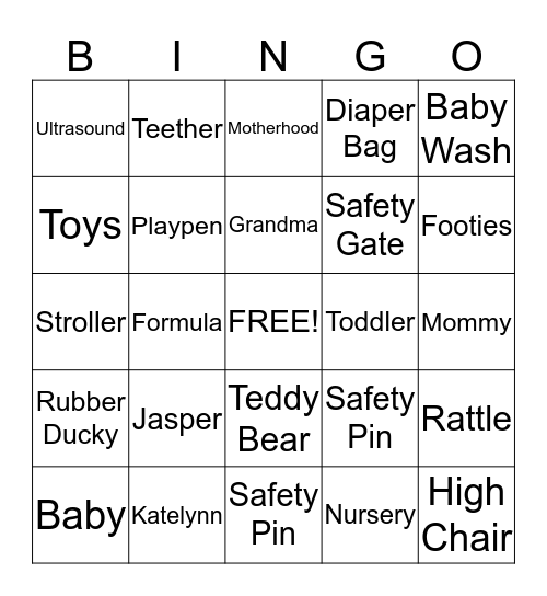 Baby Jasper's Bingo Card