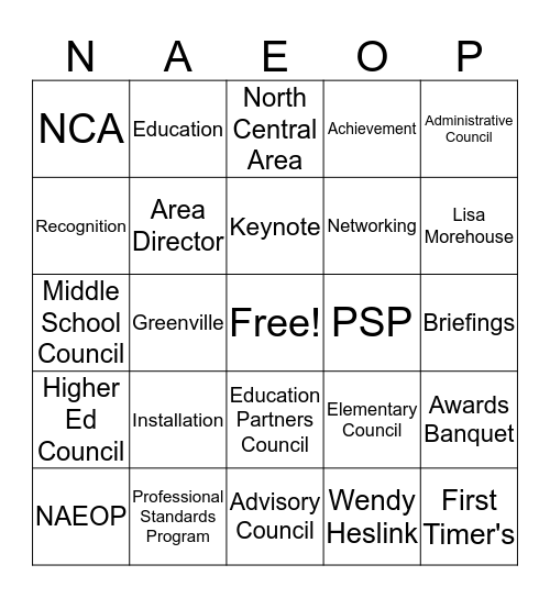 NAEOP Bingo Card