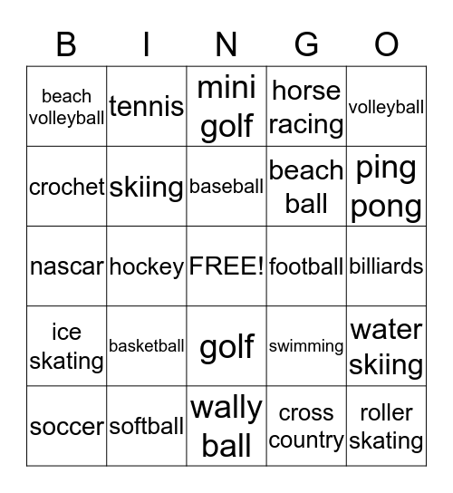 sports bingo Card