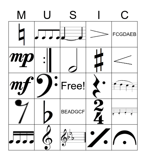 CMS  Music Bingo Card