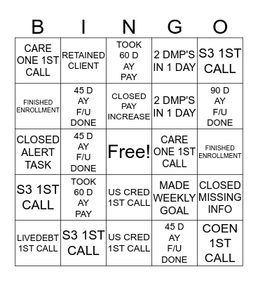 CLIENT CARE BINGO Card