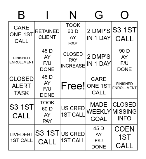 CLIENT CARE BINGO Card