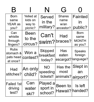 Get To Know People Game Bingo Card