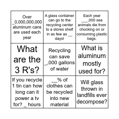 Recycling Blackout By:Audrey&Shelby Bingo Card