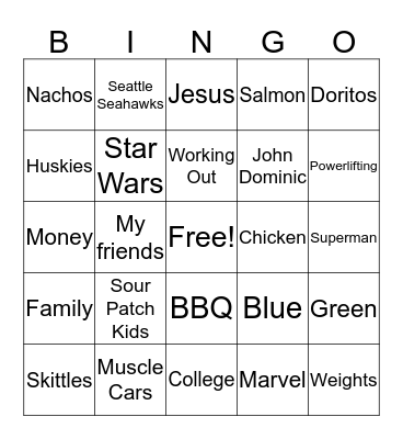 Eric's favorite items  Bingo Card