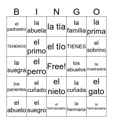 Spanish Class - La Familia BINGO Card