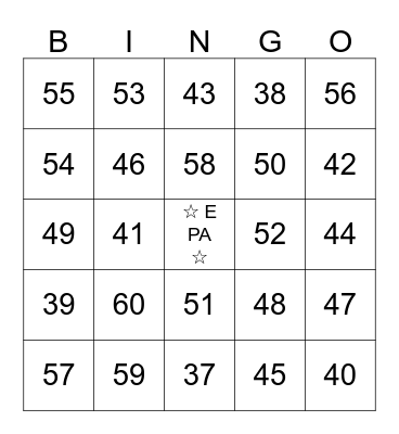 Math Time Bingo! Numbers 37 - 60 Bingo Card