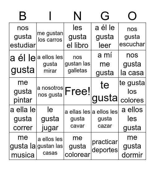 Spanish Class - Me Gusta Bingo Card