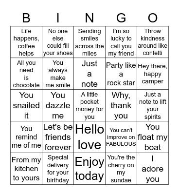Sentiments Bingo Card