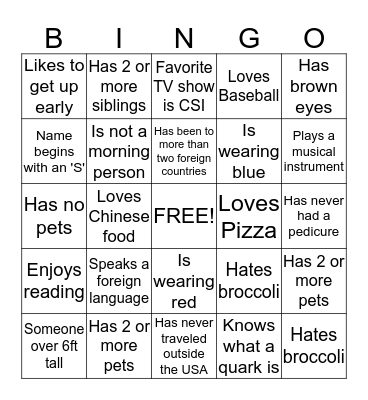 People Bingo Card