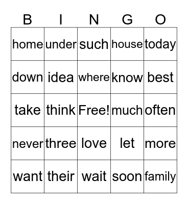 List E & F Bingo Card