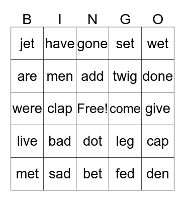 Spelling B Lessons 1-6 Bingo Card
