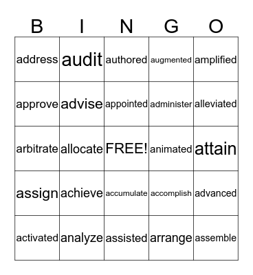 Action Verbs- A Bingo Card