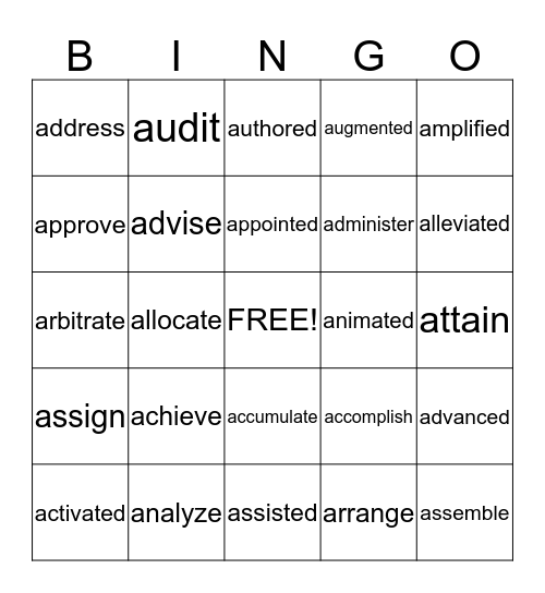 Action Verbs- A Bingo Card