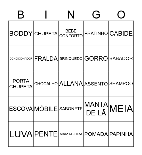BINGO DA ALANA Bingo Card