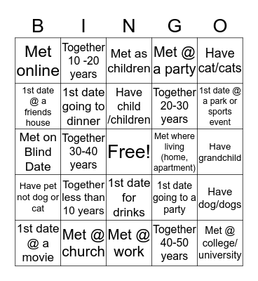Couples "Get to Know You" Cards Bingo Card