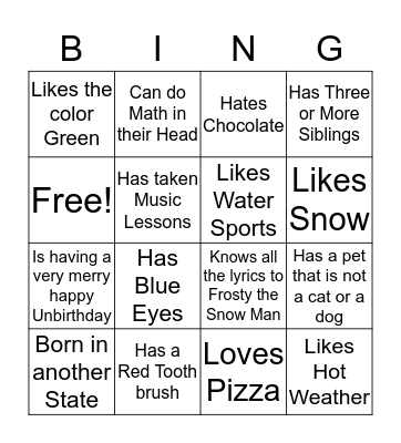 Getting to Know Each Other Bingo Card