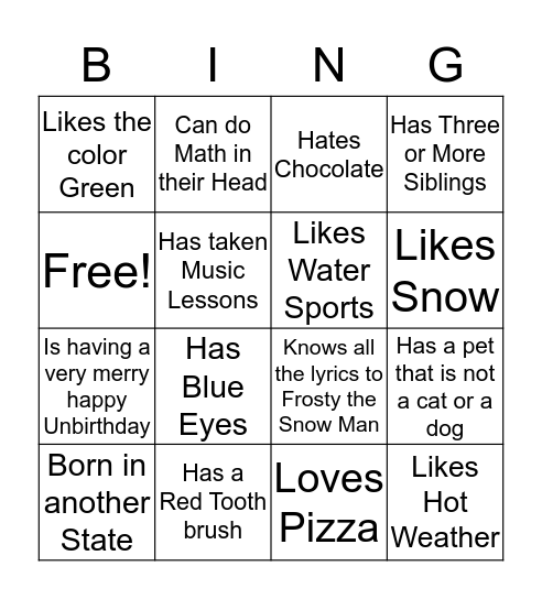 Getting to Know Each Other Bingo Card