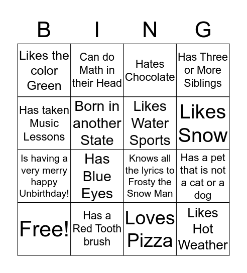 Getting to Know Each Other Bingo Card