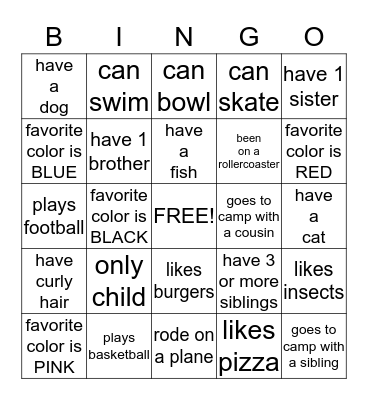 Summer Camp Bingo Card