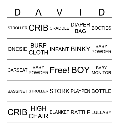 DAVID Bingo Card