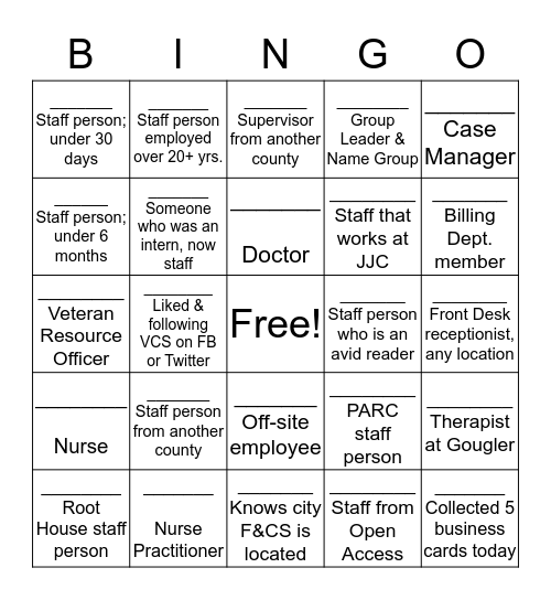 Counseling Dept. Bingo Card