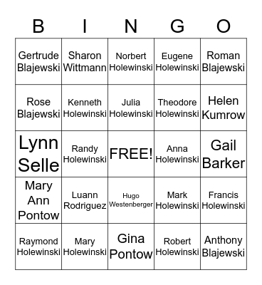 HOLEWINSKI FAMILY BINGO Card