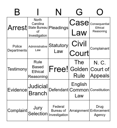 The U.S. Legal System Bingo Card