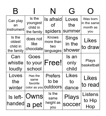Icebreaker Bingo Card