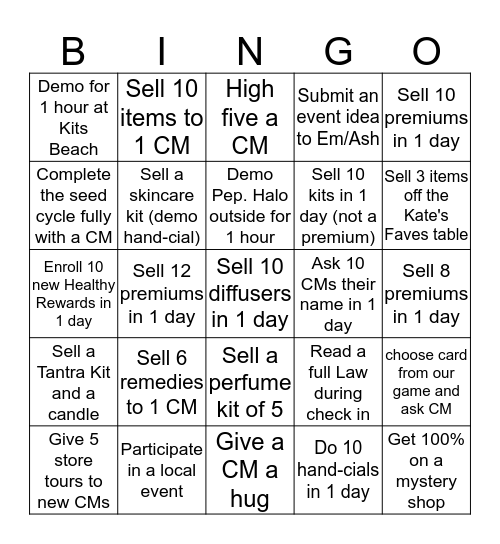 Saje Contest Tracker Bingo Card