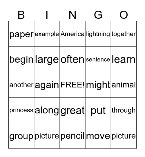 Ella's Bingo Card