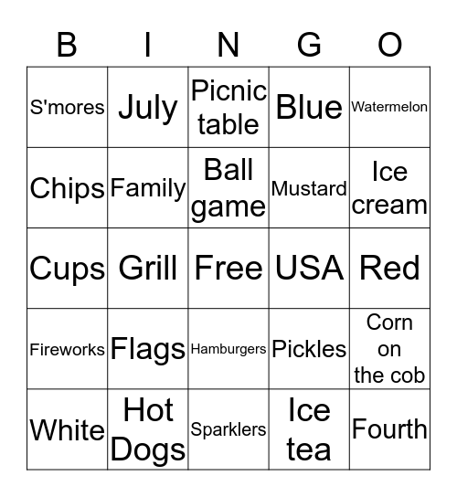 Fourth of July Bingo Card