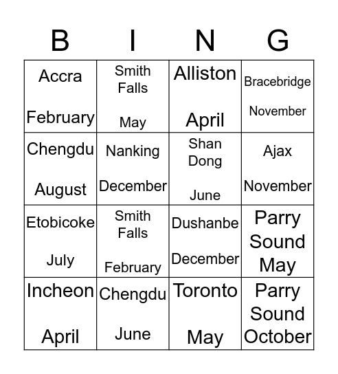 Prefect Bingo Card