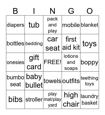 Baby Shower Bringo Bingo Card