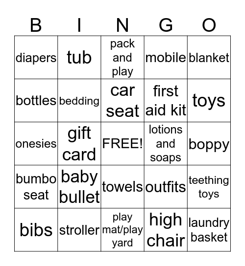 Baby Shower Bringo Bingo Card
