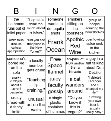 MFA House Party Bingo Card