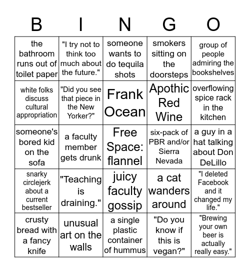 MFA House Party Bingo Card