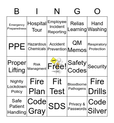 Safety Fair 2017 Bingo Card