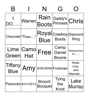 Amy & Chris' Wedding BINGO! Bingo Card