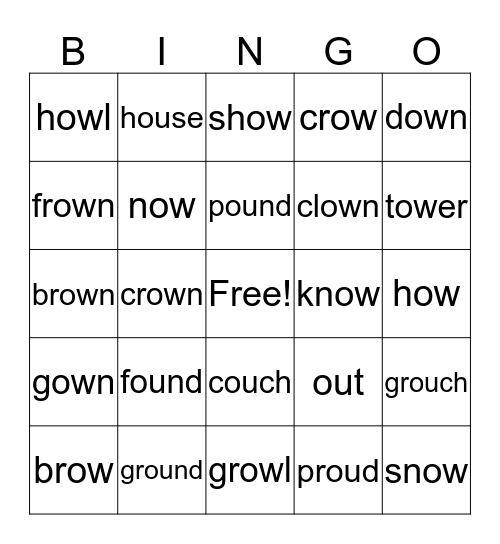 Ow and Ou Bingo Card