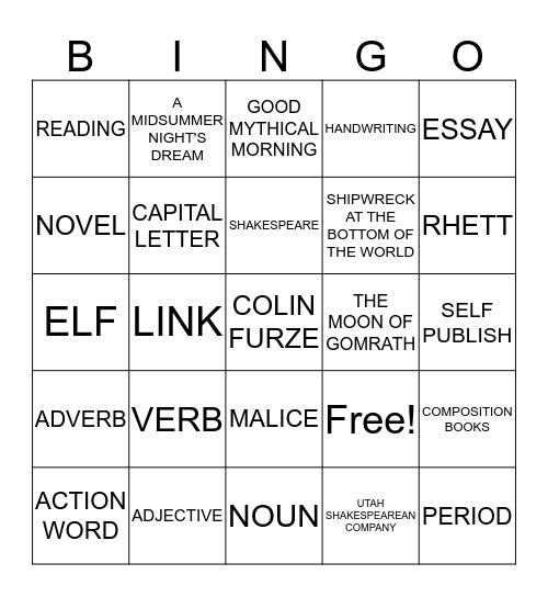 The End of English  Bingo Card