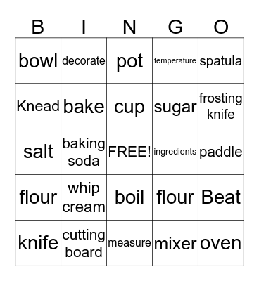 Baking Terms Bingo Card