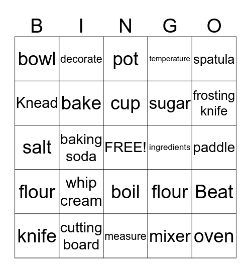 Baking Terms Bingo Card