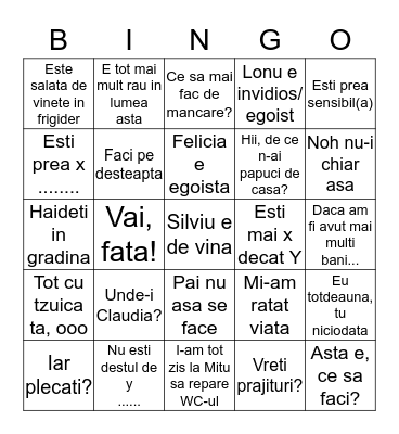Family Bingo Card