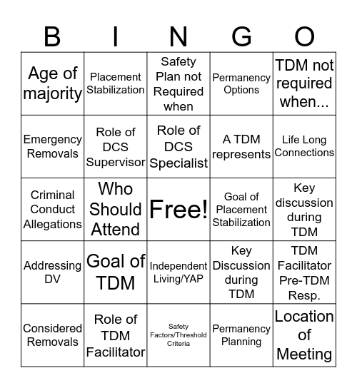 TDM BINGO Card