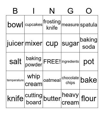 Baking Terms Bingo Card